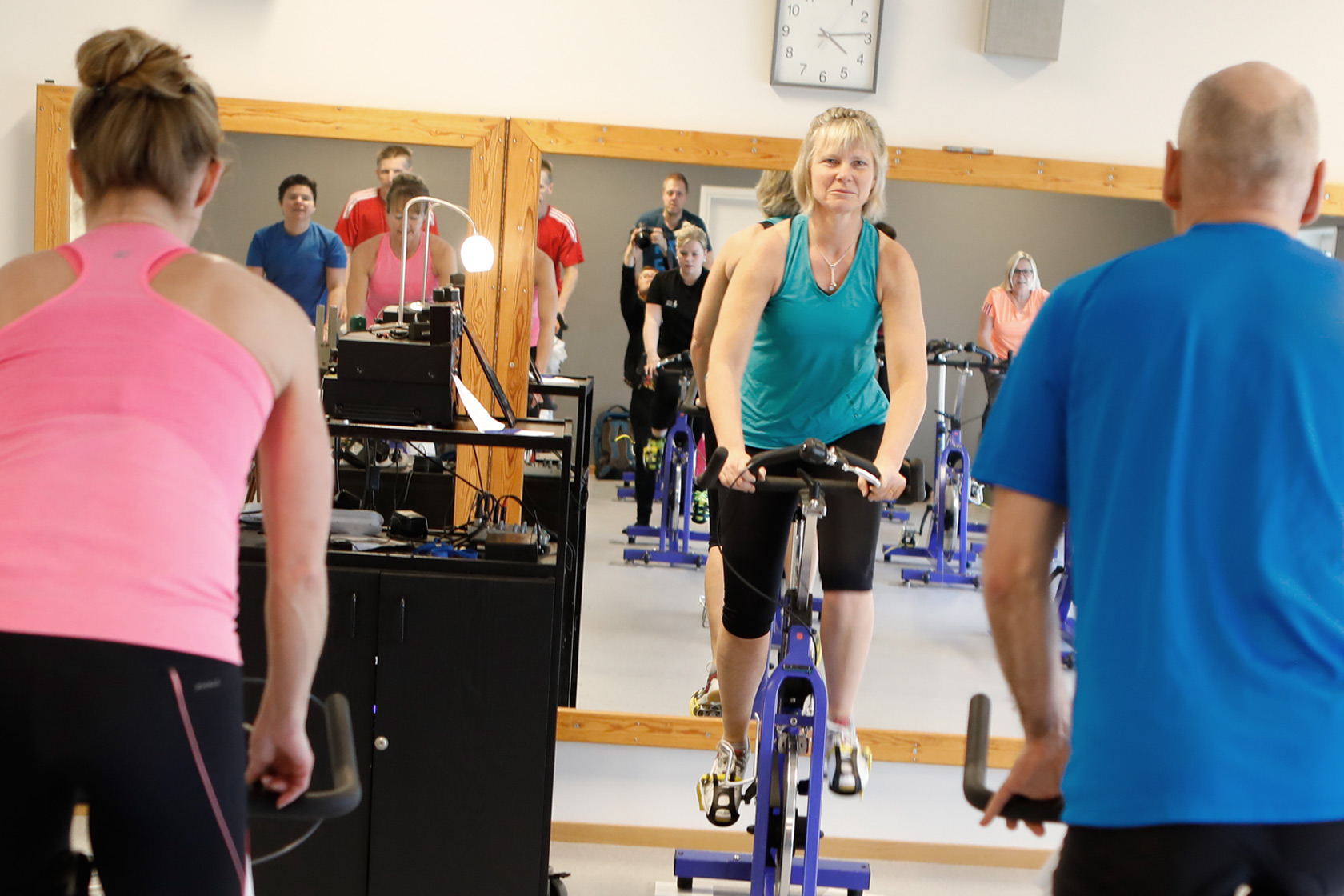People exercising in a spin class