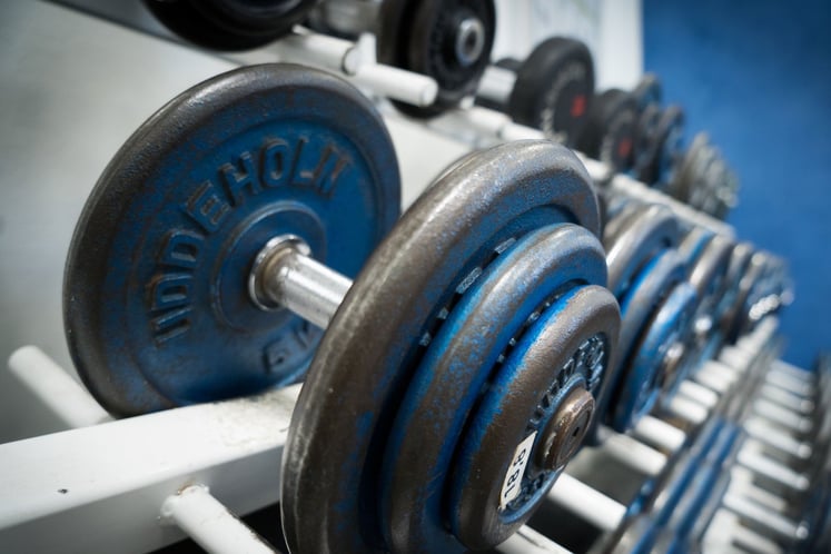 Dumbbells in a gym Dumbbells in a gym